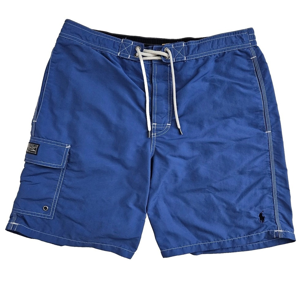 Polo Ralph Lauren (Men's Medium) Blue Lined Swim Trunks Board Shorts Cargo Pony